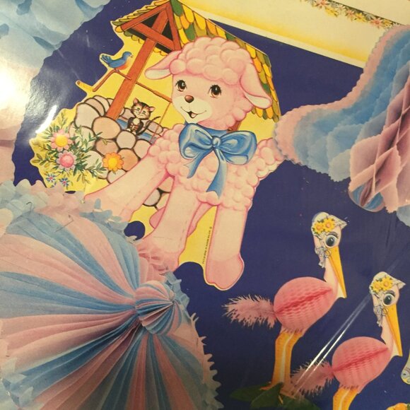 VTG 90's BEISTLE Baby Shower Decorations Honeycomb, Garland/14" Stork NEW SEALED - Picture 9 of 12